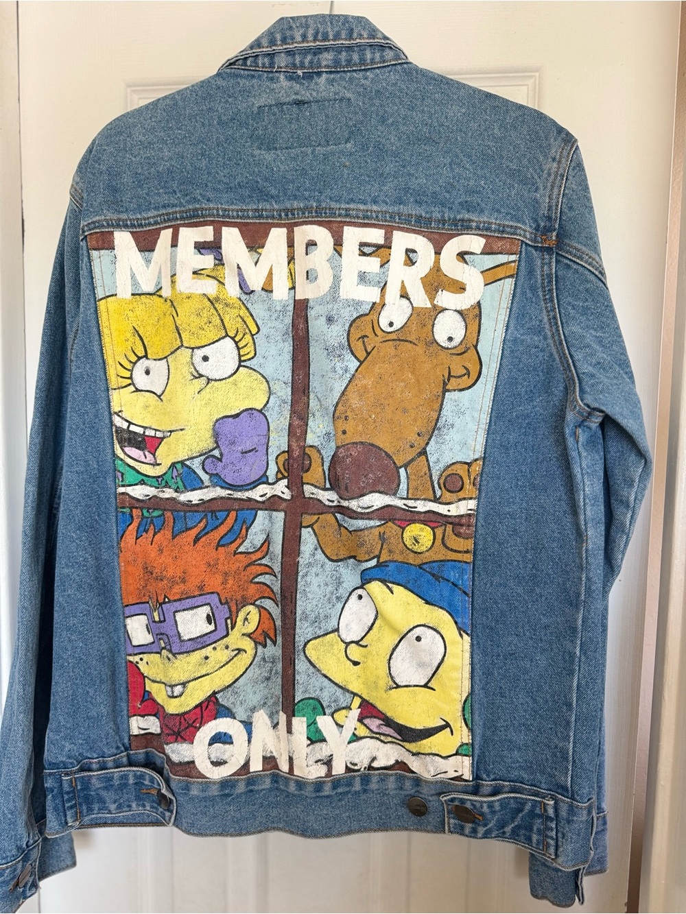 Denim Adult Unisex ' Jacket with Colorful Cartoon Back Panel - Blue